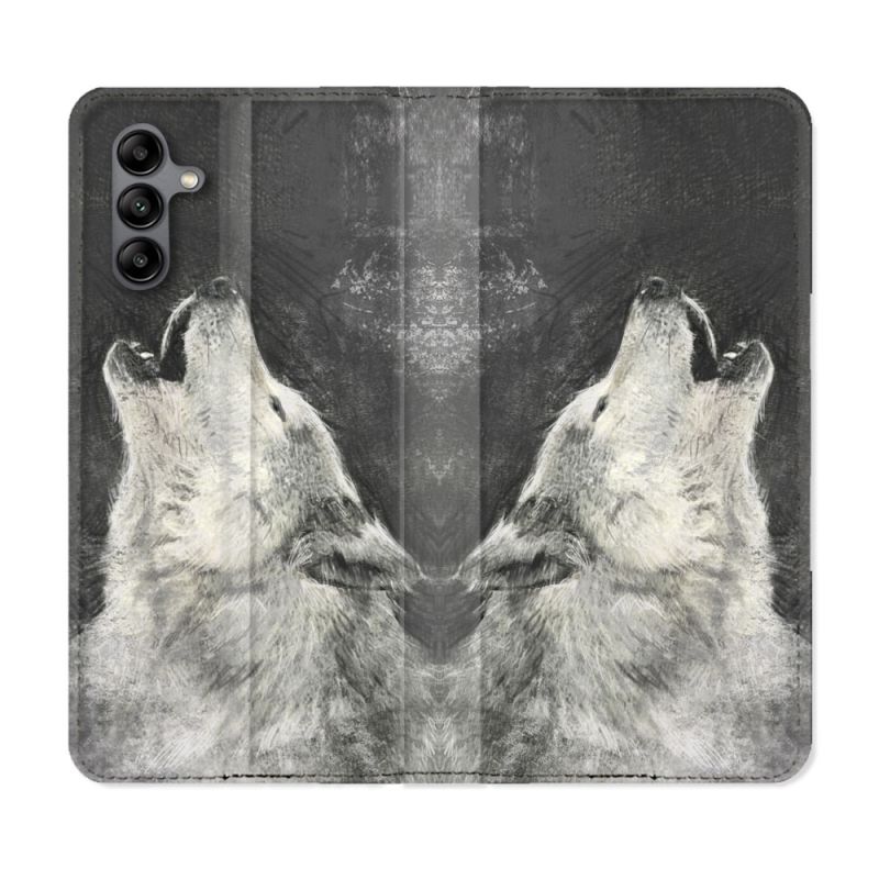 Housse cuir portefeuille Pour Samsung Galaxy A04S Animal Loup Hurlement