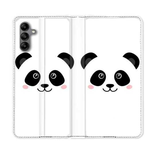Housse cuir portefeuille Pour Samsung Galaxy A04S Animal Panda Blanc