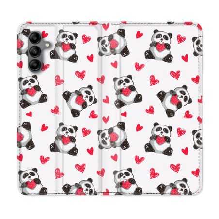Housse cuir portefeuille Pour Samsung Galaxy A04S Animal Panda Cœur