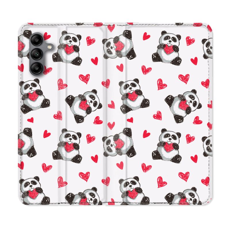 Housse cuir portefeuille Pour Samsung Galaxy A04S Animal Panda Cœur