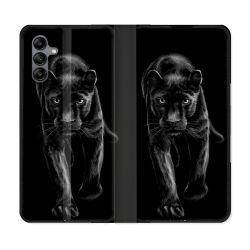 Housse cuir portefeuille Pour Samsung Galaxy A04S Animal Panthère Noire