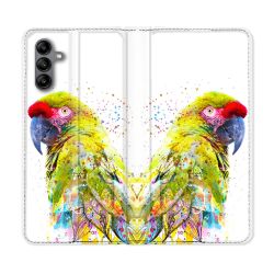 Housse cuir portefeuille Pour Samsung Galaxy A04S Animal Perroquet Jaune