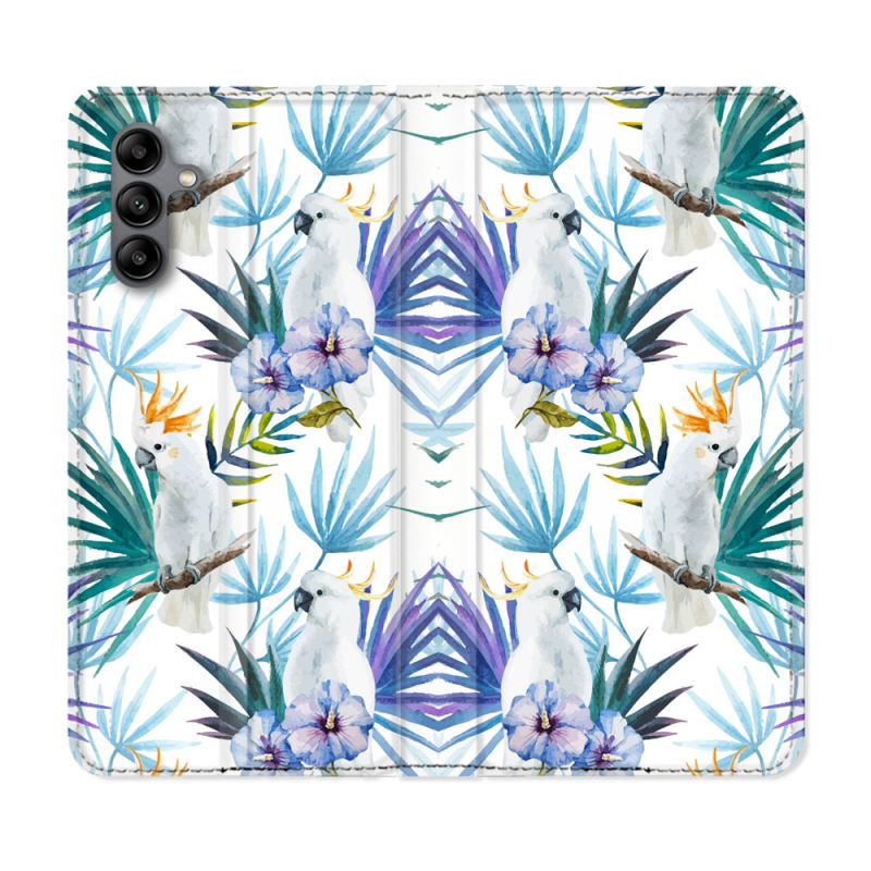 Housse cuir portefeuille Pour Samsung Galaxy A04S Animal Perroquet Peinture