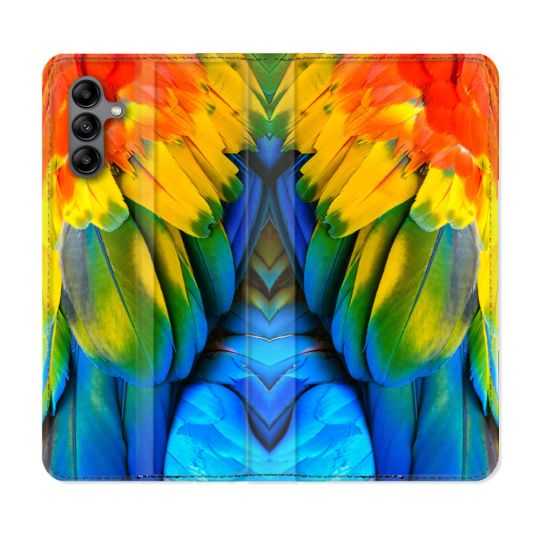 Housse cuir portefeuille Pour Samsung Galaxy A04S Animal Perroquet Plume