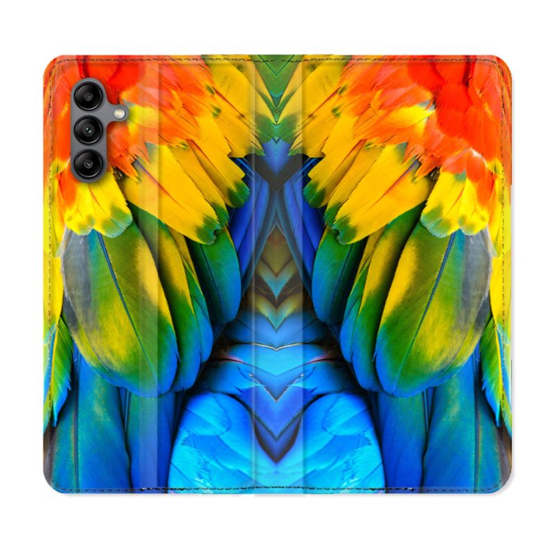 Housse cuir portefeuille Pour Samsung Galaxy A04S Animal Perroquet Plume