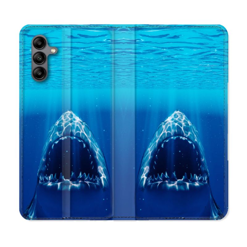 Housse cuir portefeuille Pour Samsung Galaxy A04S Animal Requin Dent