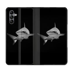 Housse cuir portefeuille Pour Samsung Galaxy A04S Animal Requin Sombre