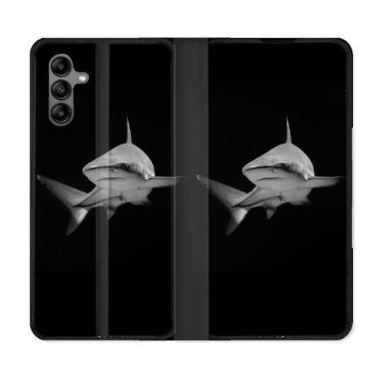 Housse cuir portefeuille Pour Samsung Galaxy A04S Animal Requin Sombre