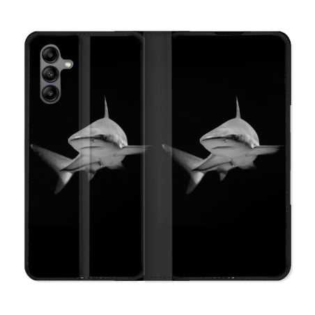 Housse cuir portefeuille Pour Samsung Galaxy A04S Animal Requin Sombre