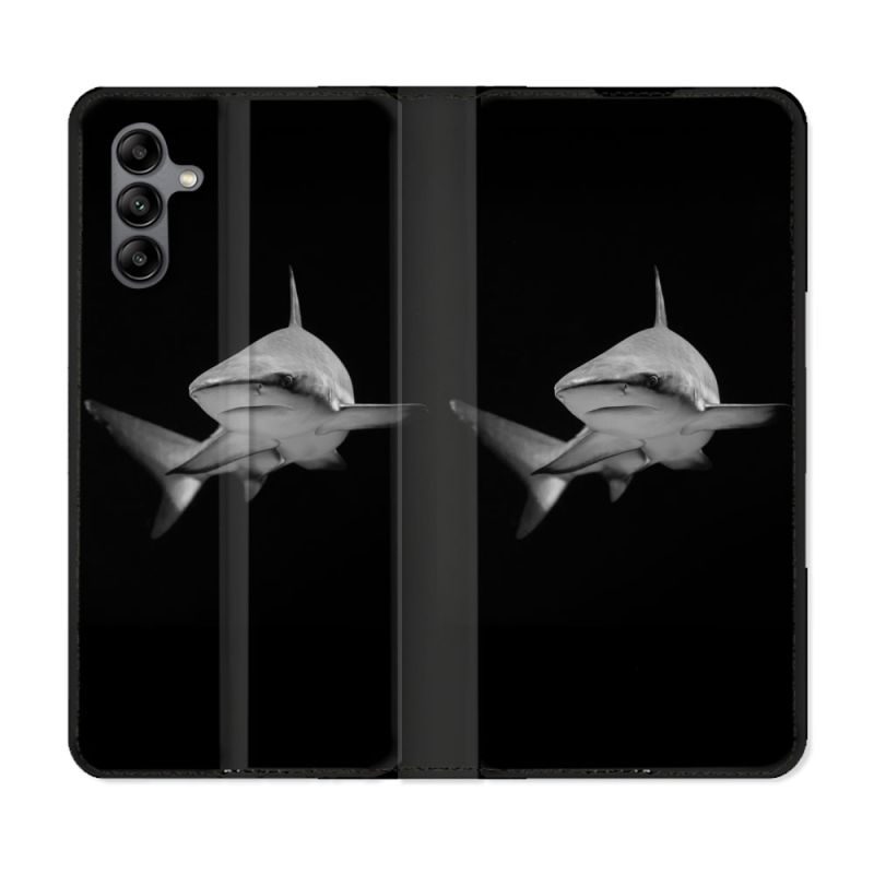 Housse cuir portefeuille Pour Samsung Galaxy A04S Animal Requin Sombre