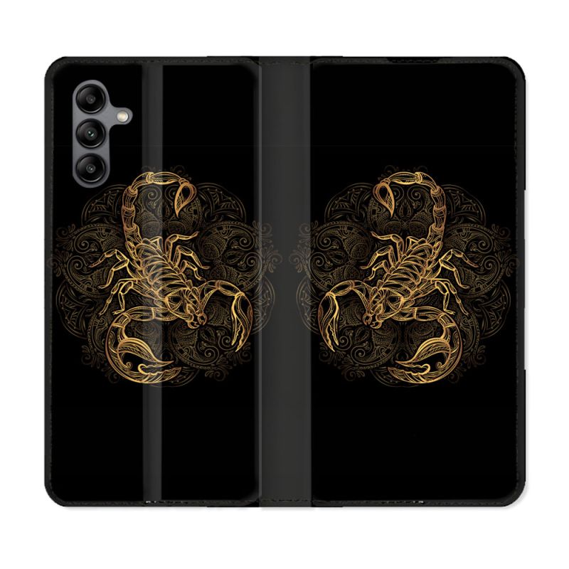 Housse cuir portefeuille Pour Samsung Galaxy A04S Animal Scorpion Fresque