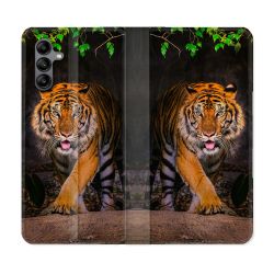 Housse cuir portefeuille Pour Samsung Galaxy A04S Animal Tigre Jungle