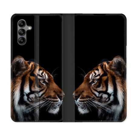 Housse cuir portefeuille Pour Samsung Galaxy A04S Animal Tigre Noir
