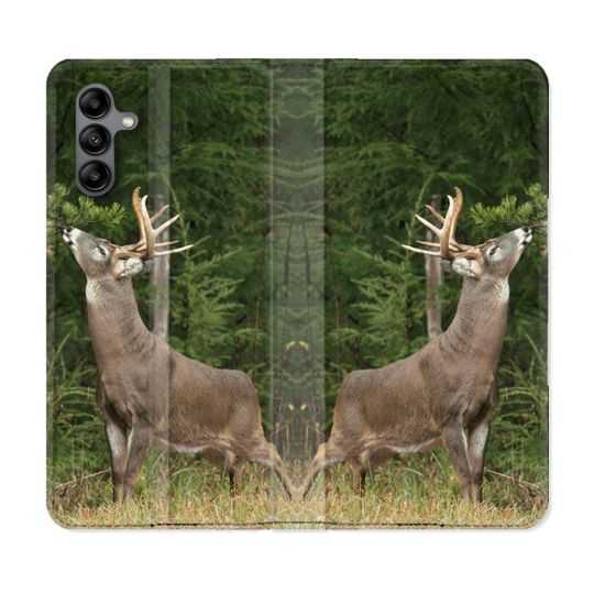 Housse cuir portefeuille Pour Samsung Galaxy A04S Chasse Cerf