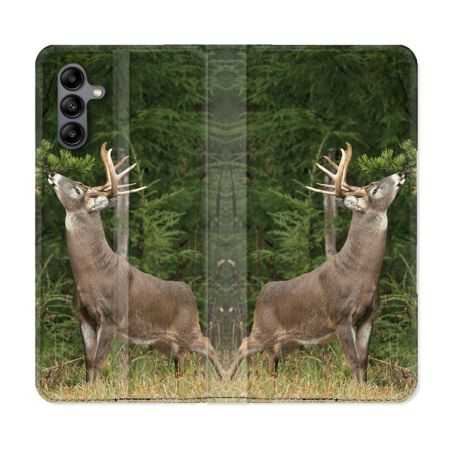 Housse cuir portefeuille Pour Samsung Galaxy A04S Chasse Cerf