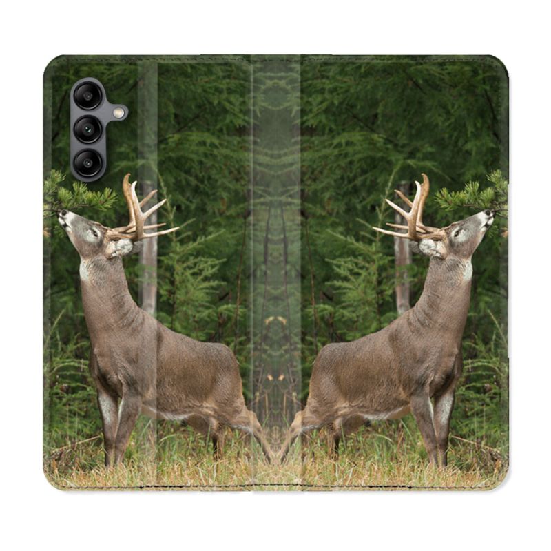 Housse cuir portefeuille Pour Samsung Galaxy A04S Chasse Cerf