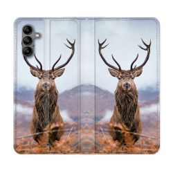 Housse cuir portefeuille Pour Samsung Galaxy A04S Chasse Chevreuil Montagne