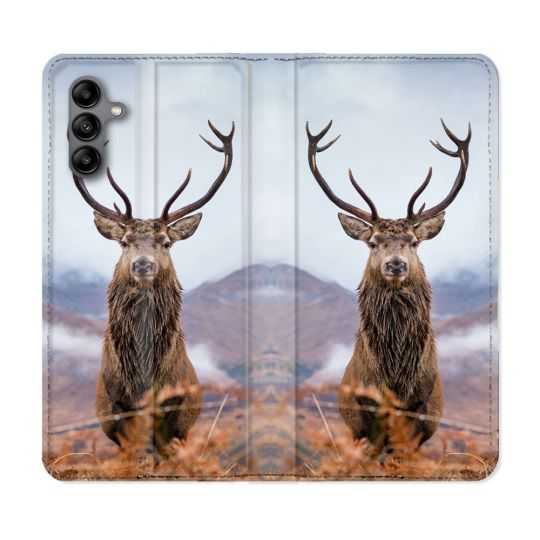Housse cuir portefeuille Pour Samsung Galaxy A04S Chasse Chevreuil Montagne