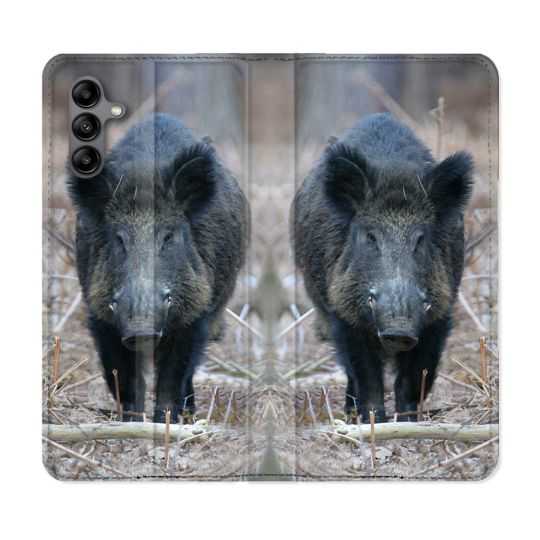 Housse cuir portefeuille Pour Samsung Galaxy A04S Chasse Sanglier Pin