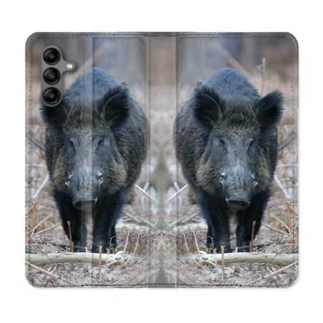 Housse cuir portefeuille Pour Samsung Galaxy A04S Chasse Sanglier Pin