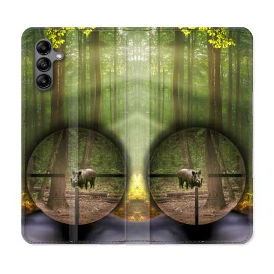 Housse cuir portefeuille Pour Samsung Galaxy A04S Chasse Sanglier Viseur