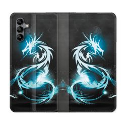 Housse cuir portefeuille Pour Samsung Galaxy A04S Fantastique Dragon Bleu