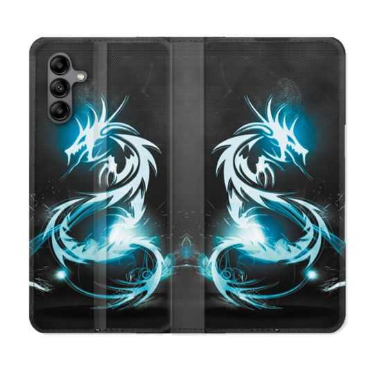 Housse cuir portefeuille Pour Samsung Galaxy A04S Fantastique Dragon Bleu