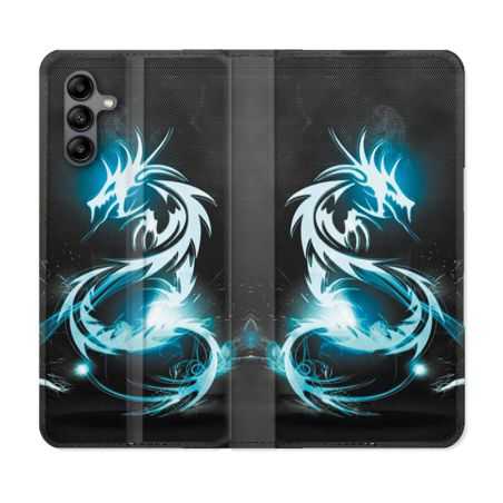 Housse cuir portefeuille Pour Samsung Galaxy A04S Fantastique Dragon Bleu