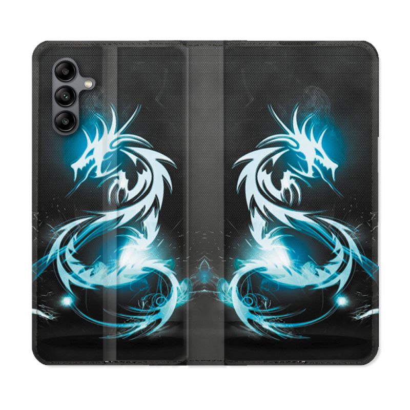 Housse cuir portefeuille Pour Samsung Galaxy A04S Fantastique Dragon Bleu