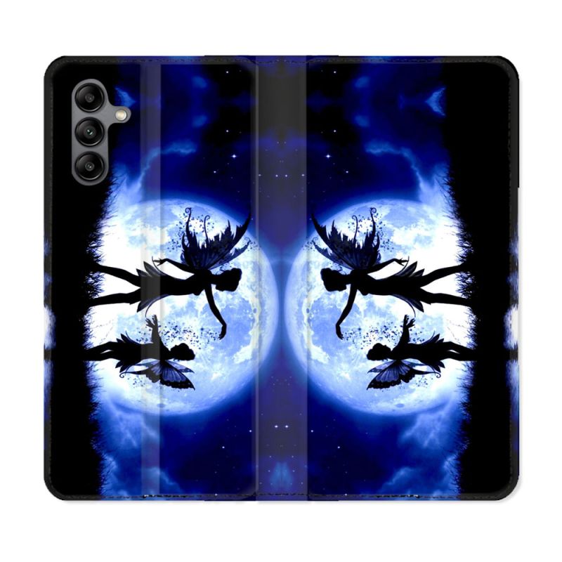 Housse cuir portefeuille Pour Samsung Galaxy A04S Fantastique Fee Lune
