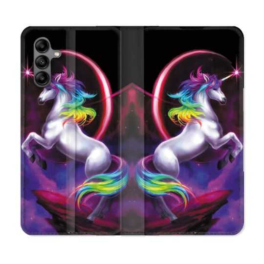 Housse cuir portefeuille Pour Samsung Galaxy A04S Fantastique Licorne Arc en ciel