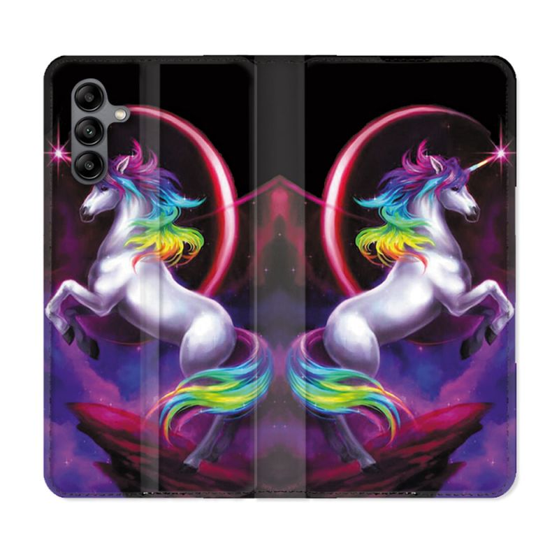 Housse cuir portefeuille Pour Samsung Galaxy A04S Fantastique Licorne Arc en ciel