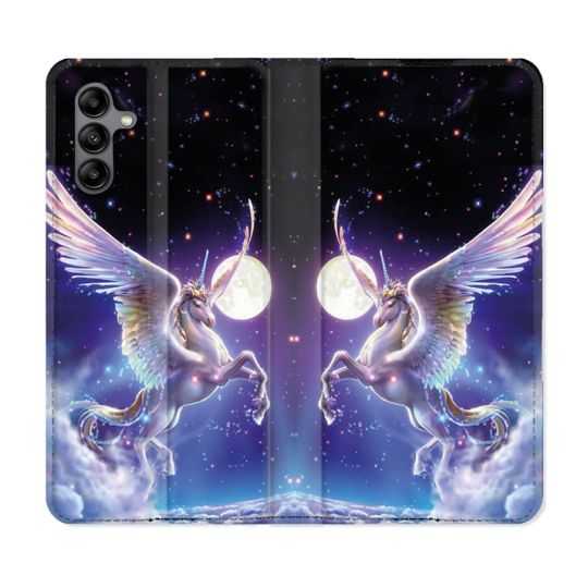 Housse cuir portefeuille Pour Samsung Galaxy A04S Fantastique Licorne Céleste