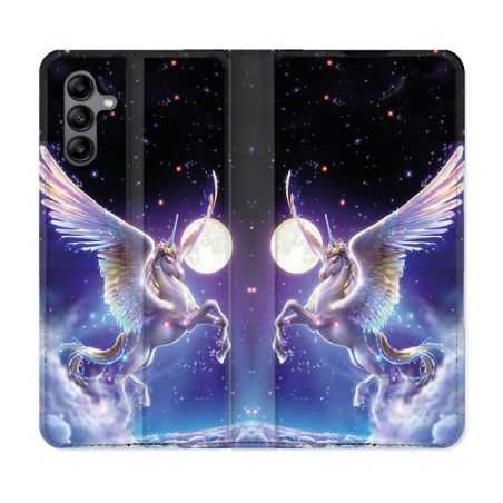 Housse cuir portefeuille Pour Samsung Galaxy A04S Fantastique Licorne Céleste