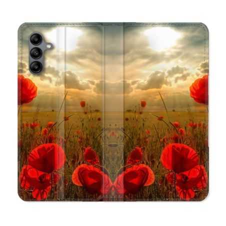 Housse cuir portefeuille Pour Samsung Galaxy A04S Fleur coquelicot