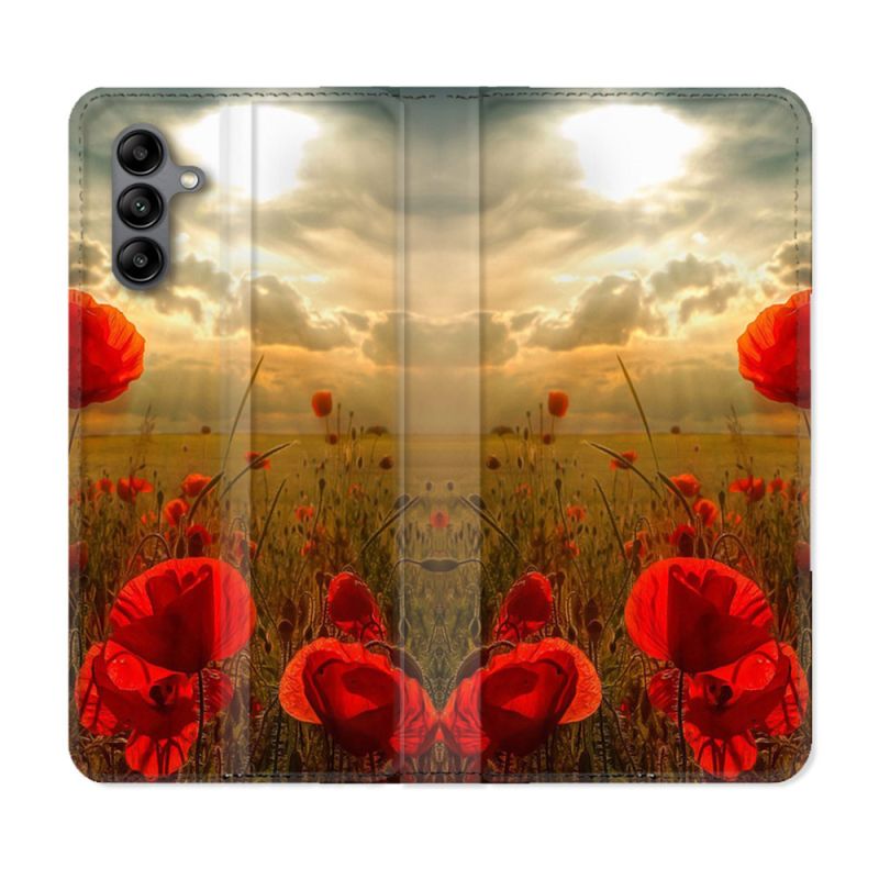 Housse cuir portefeuille Pour Samsung Galaxy A04S Fleur coquelicot