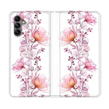 Housse cuir portefeuille Pour Samsung Galaxy A04S Fleur Eclosion