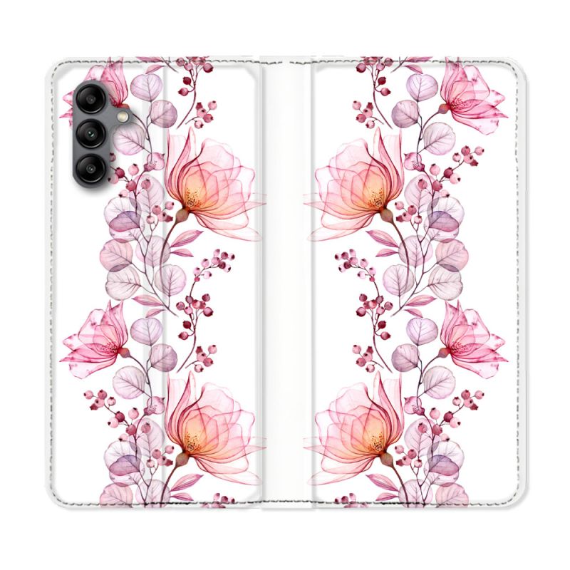 Housse cuir portefeuille Pour Samsung Galaxy A04S Fleur Eclosion
