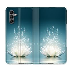 Housse cuir portefeuille Pour Samsung Galaxy A04S Fleur Lotus Blanc