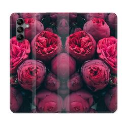 Housse cuir portefeuille Pour Samsung Galaxy A04S Fleur Pivoine