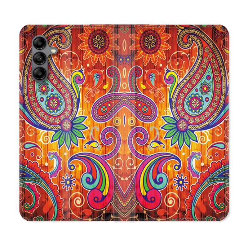 Housse cuir portefeuille Pour Samsung Galaxy A04S Fleur Psychedelic