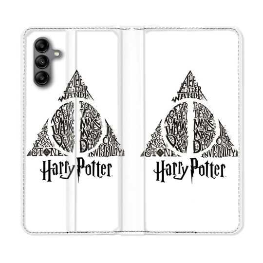 Housse cuir portefeuille Pour Samsung Galaxy A04S Harry Potter Hollows triangle Blanc