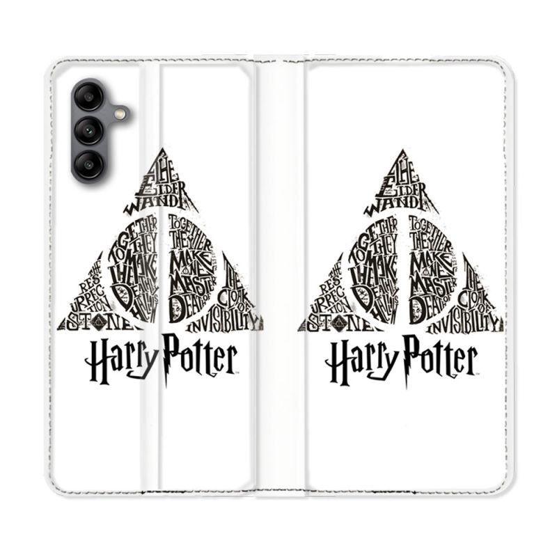 Housse cuir portefeuille Pour Samsung Galaxy A04S Harry Potter Hollows triangle Blanc