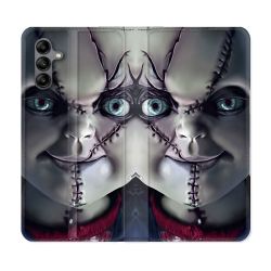 Housse cuir portefeuille Pour Samsung Galaxy A04S Horreur Chucky Cicatrice