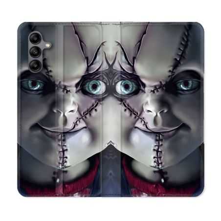 Housse cuir portefeuille Pour Samsung Galaxy A04S Horreur Chucky Cicatrice