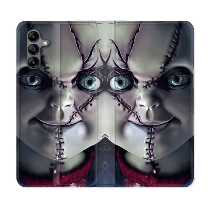 Housse cuir portefeuille Pour Samsung Galaxy A04S Horreur Chucky Cicatrice