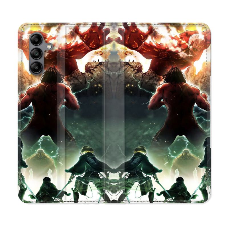 Housse cuir portefeuille Pour Samsung Galaxy A04S Manga Attaque Titans Combat