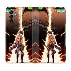 Housse cuir portefeuille Pour Samsung Galaxy A04S Manga Attaque Titans Eren Eclair