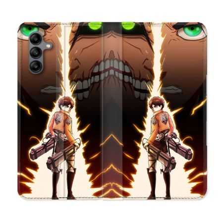 Housse cuir portefeuille Pour Samsung Galaxy A04S Manga Attaque Titans Eren Eclair
