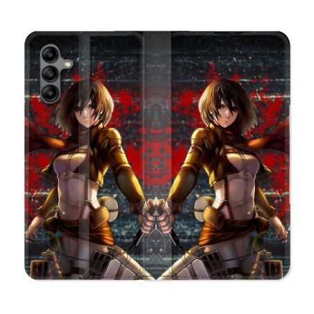 Housse cuir portefeuille Pour Samsung Galaxy A04S Manga Attaque Titans Mikasa